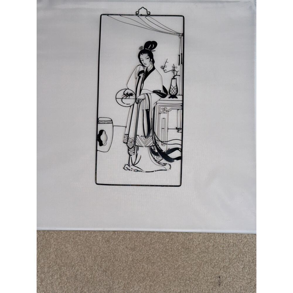 Vintage Tie Hua Wire Art Set of 4 Japanese Kimono Women Metal Silhouette Panels